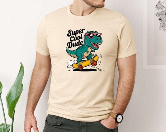 Dino Skate Super Cool Dude Art Graphic T-Shirt