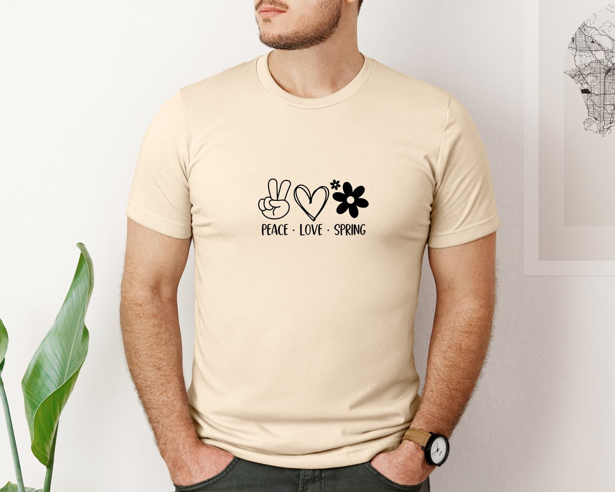 brand:Bella Canvas|color:Soft Cream|Peace Love Spring 4 Graphic T-Shirt