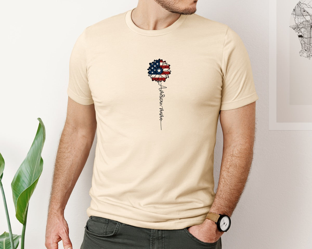 brand:Bella Canvas|color:Soft Cream|American Mama Sunflower 4Th Of July Graphic T-Shirt