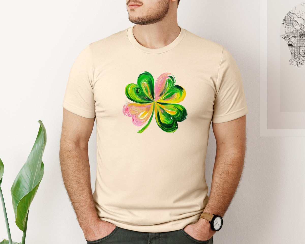 brand:Bella Canvas|color:Soft Cream|Brushstroke Shamrock Graphic T-Shirt