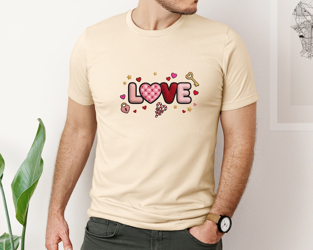 brand:Bella Canvas|color:Soft Cream|Faux Yarn Crochet Love Valentines Day 18 Graphic T-Shirt