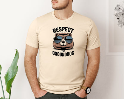 brand:Bella Canvas|color:Soft Cream|Respect The Groundhog Art 2 Graphic T-Shirt