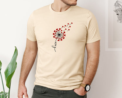 brand:Bella Canvas|color:Soft Cream|Valentines Dandelion Heart Love Graphic T-Shirt