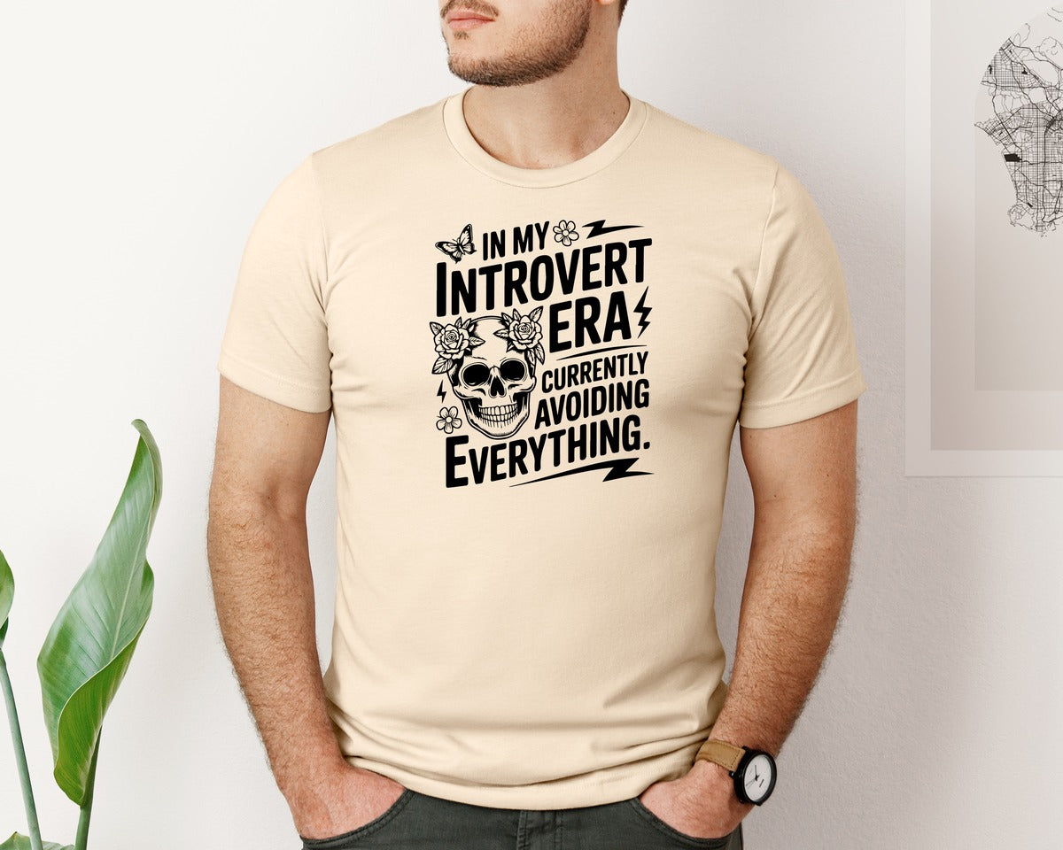 brand:Bella Canvas|color:Soft Cream|Floral Skeleton Introvert Quotes Graphic T-Shirt