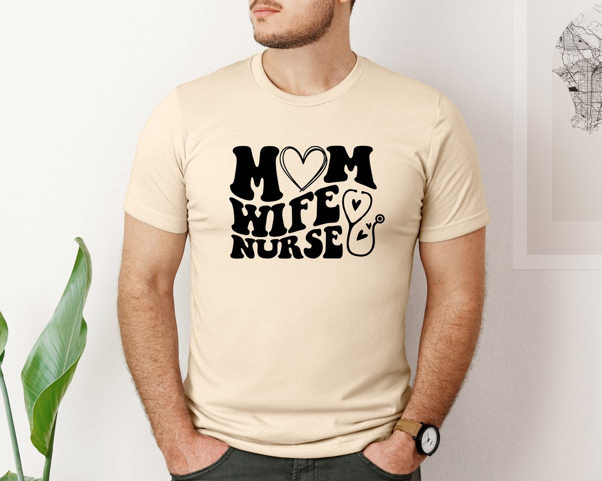 brand:Bella Canvas|color:Soft Cream|Mom Wife Nurse Wavy Graphic T-Shirt