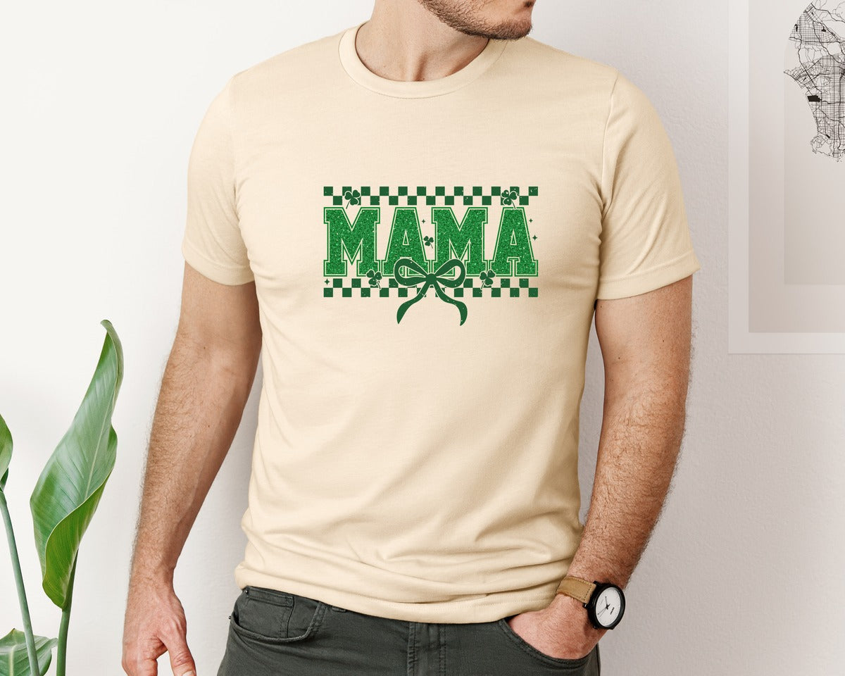 brand:Bella Canvas|color:Soft Cream|St Patricks Day Mama Bow Graphic T-Shirt