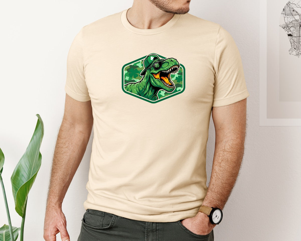 brand:Bella Canvas|color:Soft Cream|St Patricks Day T Rex Dinosaur Graphic T-Shirt