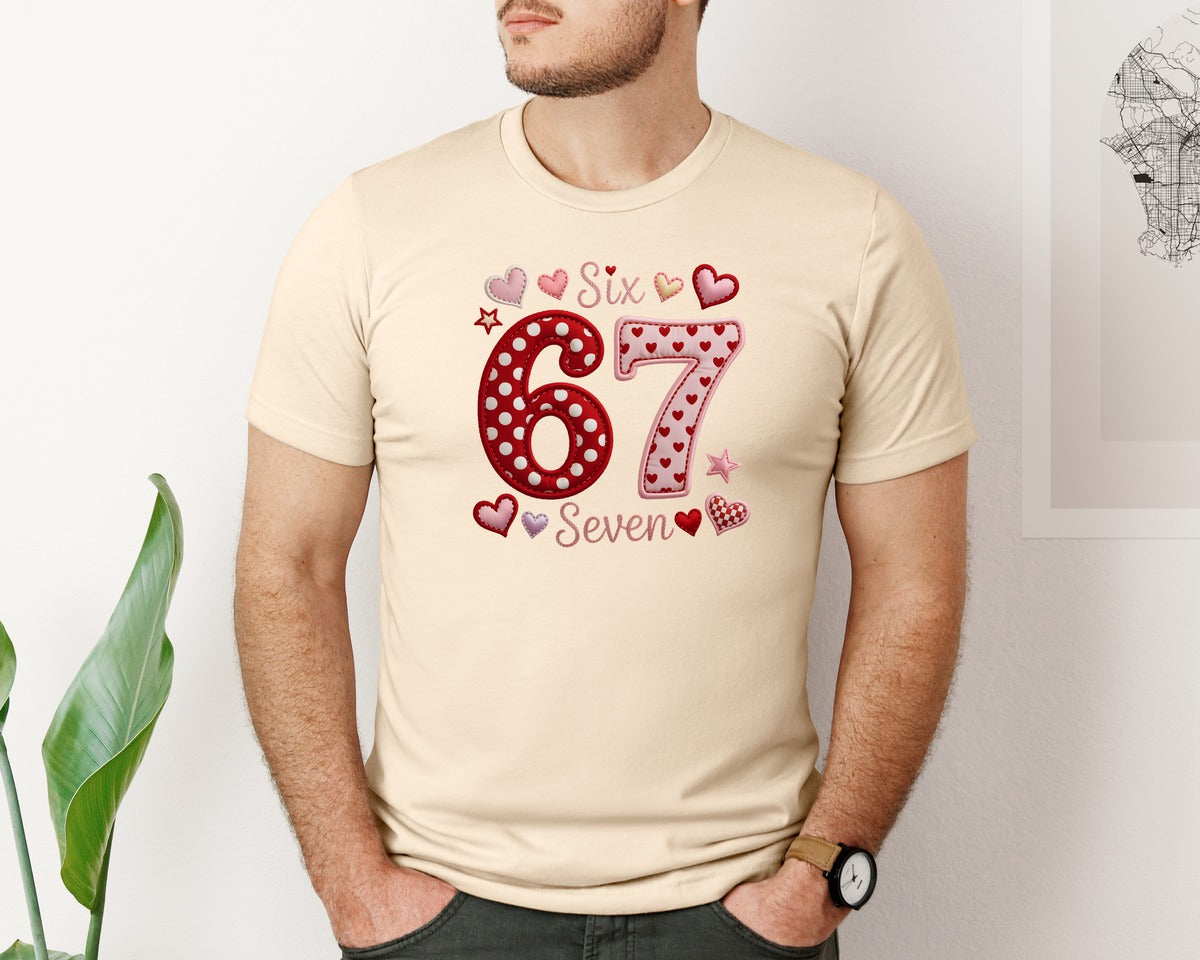 brand:Bella Canvas|color:Soft Cream|Six Seven Number Valentines Day 3 Graphic T-Shirt