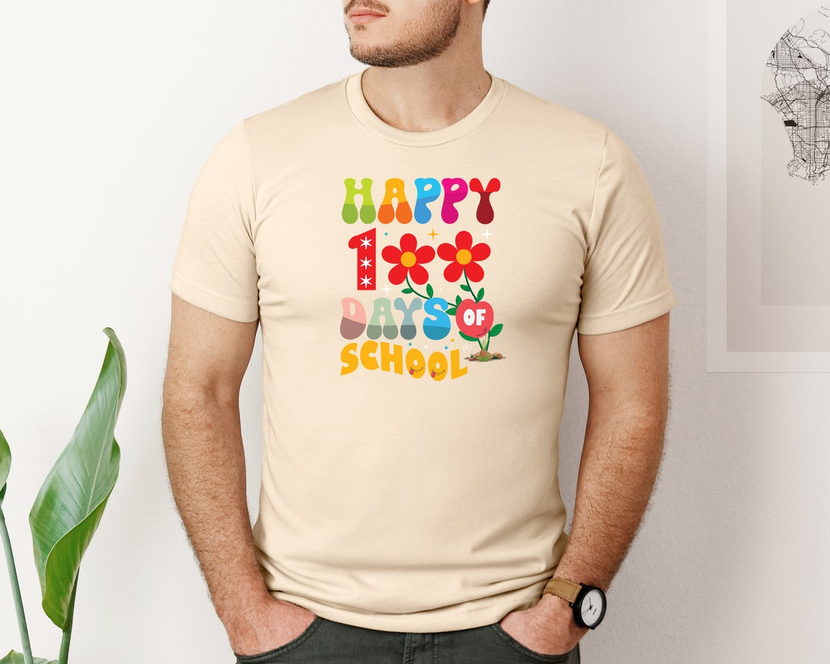 brand:Bella Canvas|color:Soft Cream|100 Days Of School Spirit Chic T Shirt Graphic T-Shirt