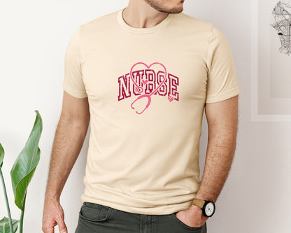 brand:Bella Canvas|color:Soft Cream|Valentines Nurse Stethoscope Heart 2 Graphic T-Shirt