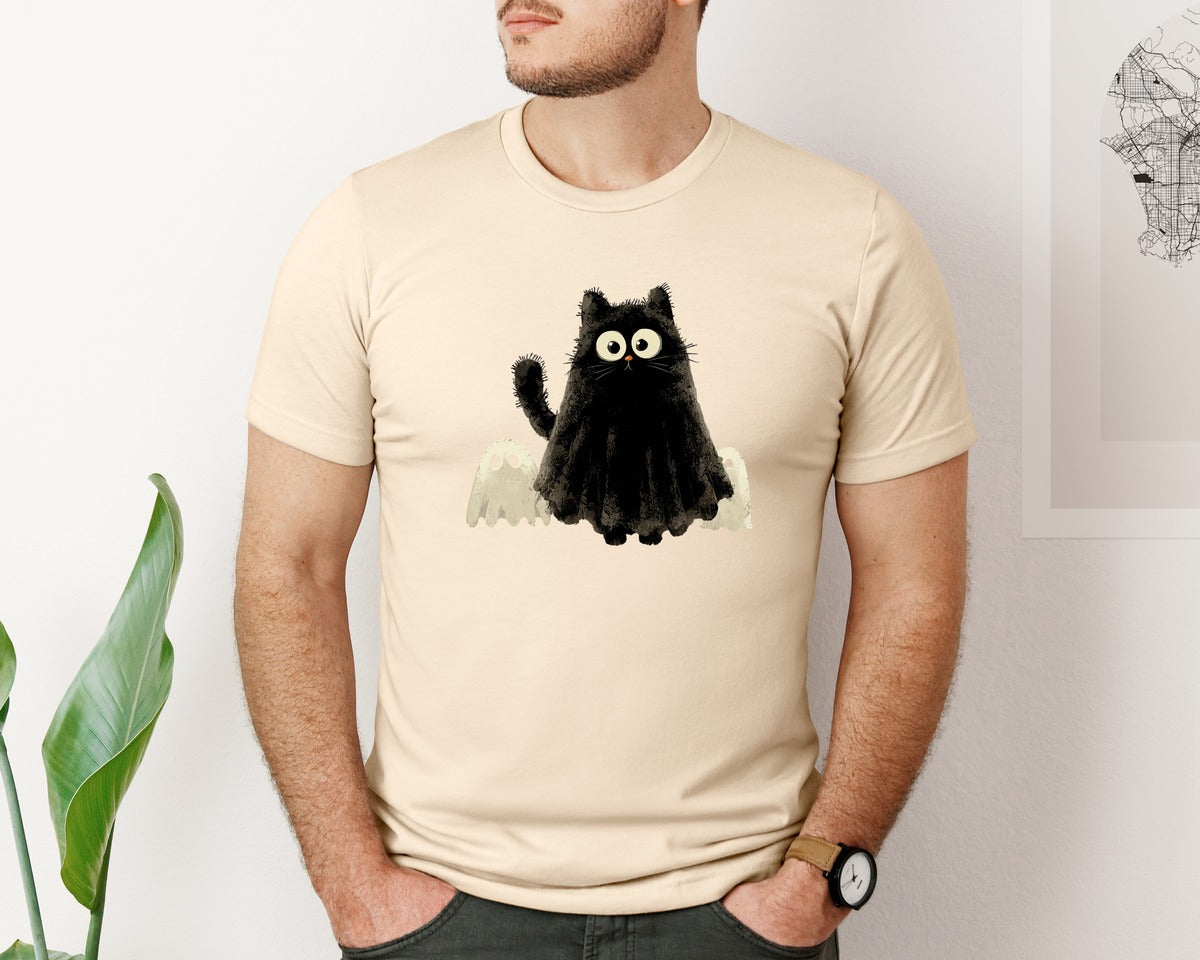 brand:Bella Canvas|color:Soft Cream|Halloween Ghost And Cat 22 Graphic T-Shirt