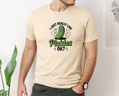 brand:Bella Canvas|color:Soft Cream|I Just Really Like Pickles Funny T Shirt Graphic T-Shirt