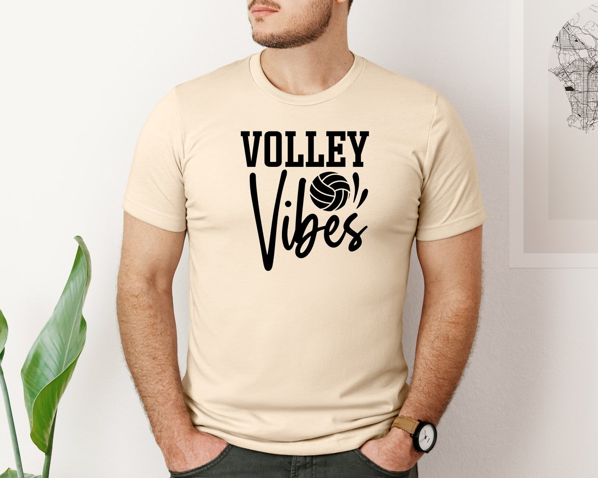 brand:Bella Canvas|color:Soft Cream|Volley Vibes Volleyball Mom Graphic T-Shirt