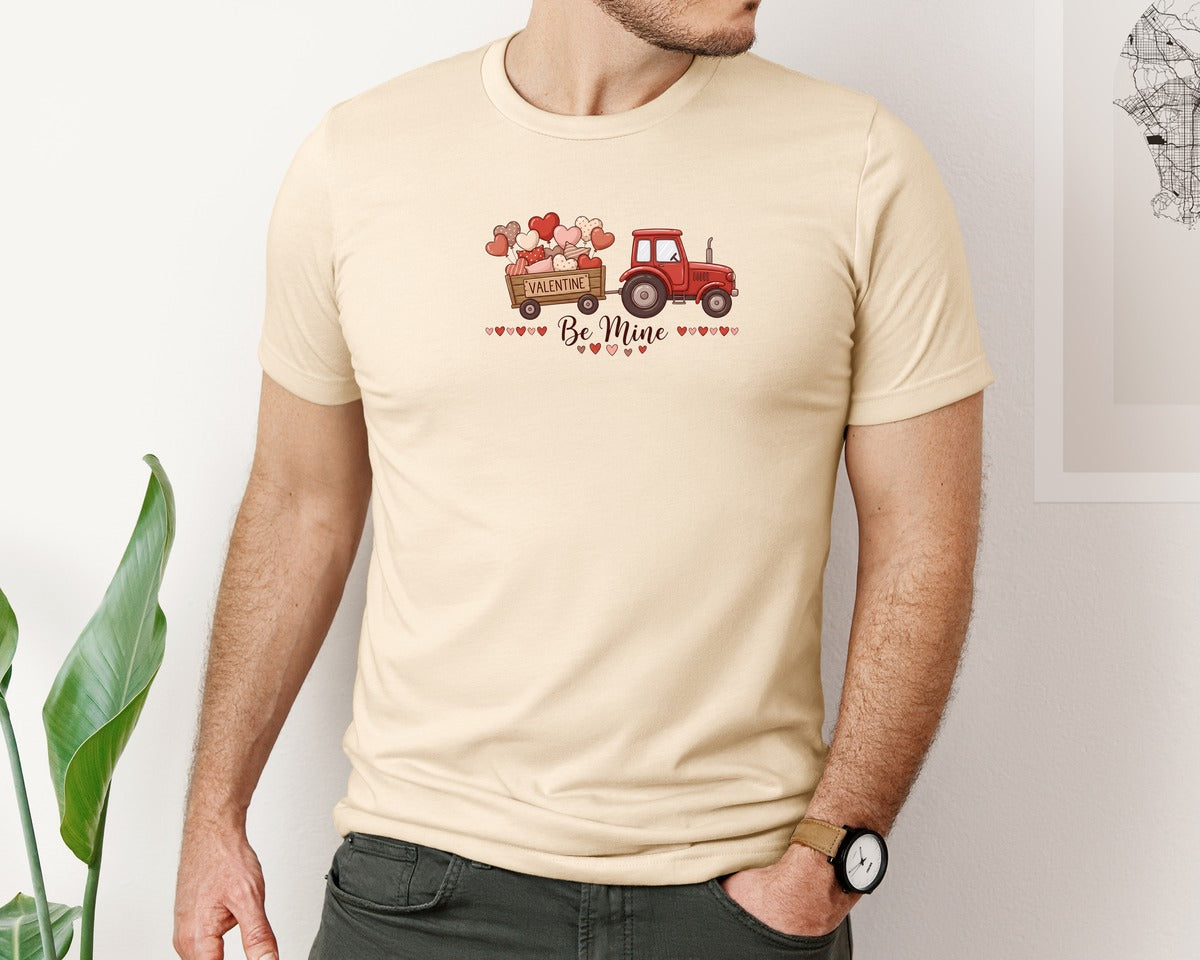 brand:Bella Canvas|color:Soft Cream|Valentine Tractor With Heart Wagon Graphic T-Shirt
