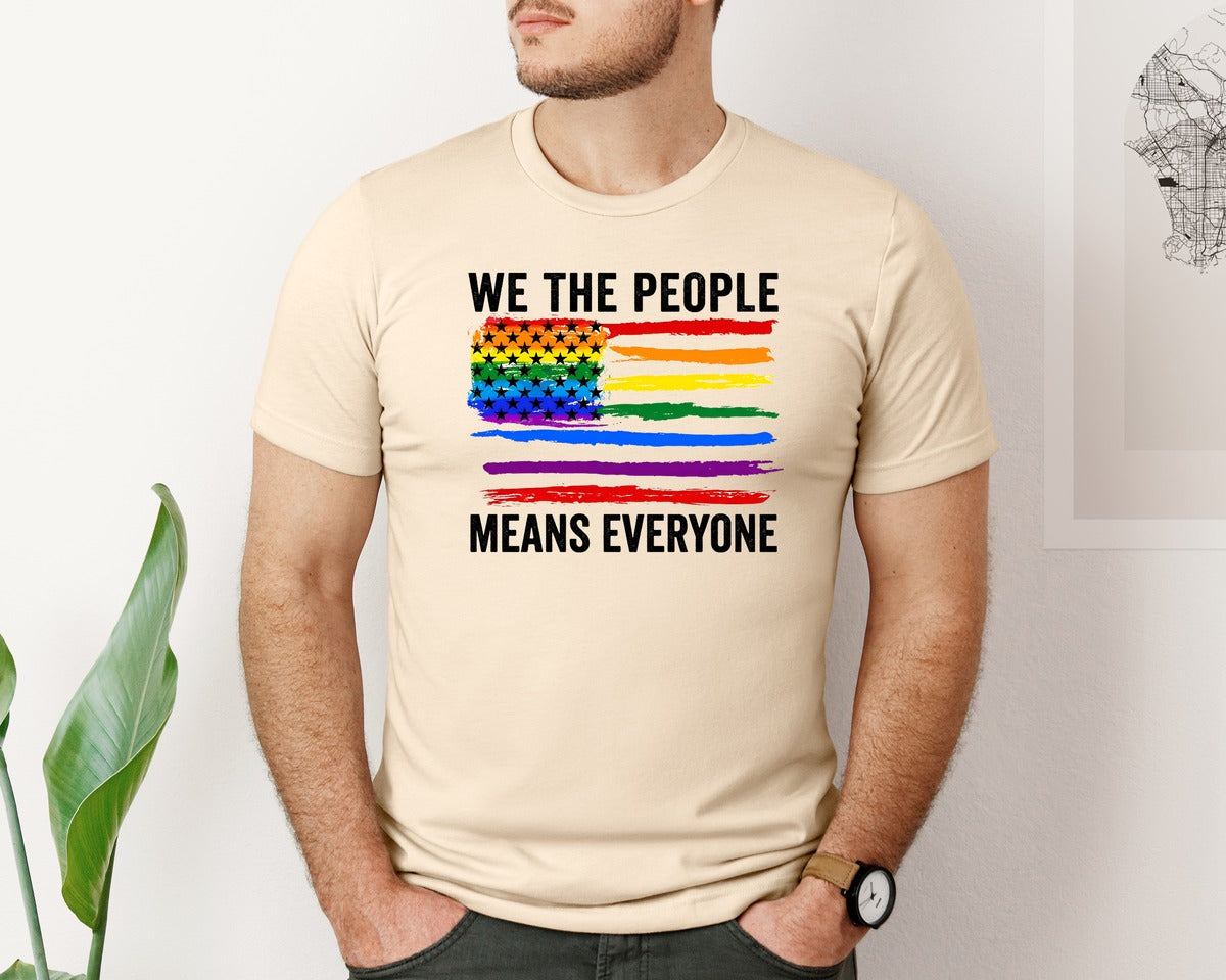 brand:Bella Canvas|color:Soft Cream|Pride Means Everyone Rainbow Flag Graphic T-Shirt