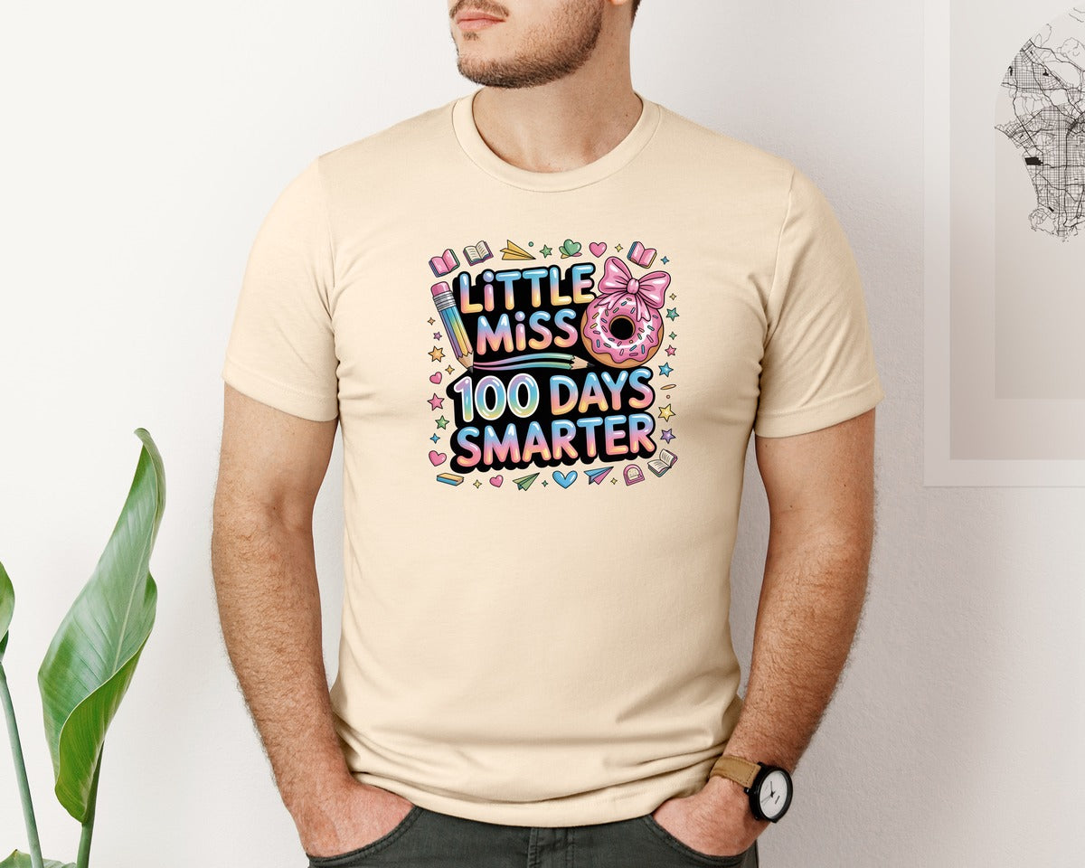 brand:Bella Canvas|color:Soft Cream|100 Days Of School Little Miss 100 2 Graphic T-Shirt