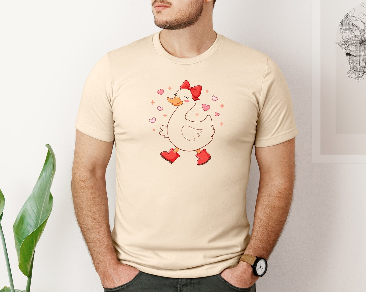 brand:Bella Canvas|color:Soft Cream|Valentine Goose Love Goose Graphic T-Shirt