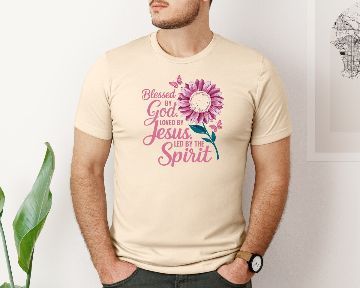 brand:Bella Canvas|color:Soft Cream|Blessed By God Loved By Jesus Led By The Graphic T-Shirt