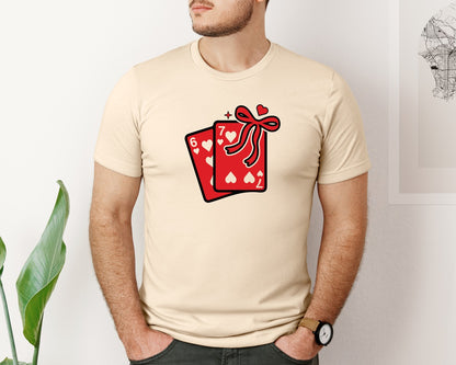 brand:Bella Canvas|color:Soft Cream|Playing Cards Valentine 6 7 Coquette Graphic T-Shirt