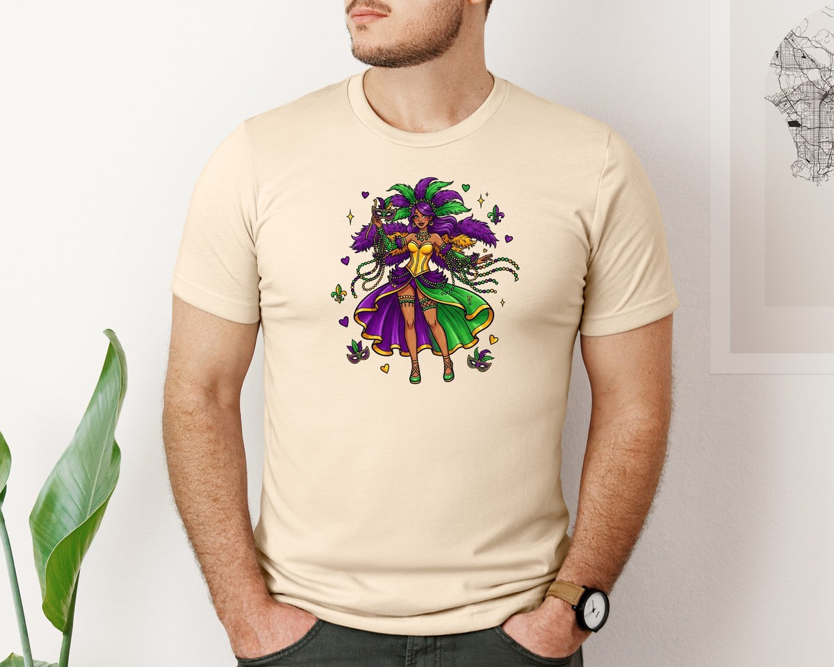 brand:Bella Canvas|color:Soft Cream|Cute Mardi Gras Girl Graphic T-Shirt