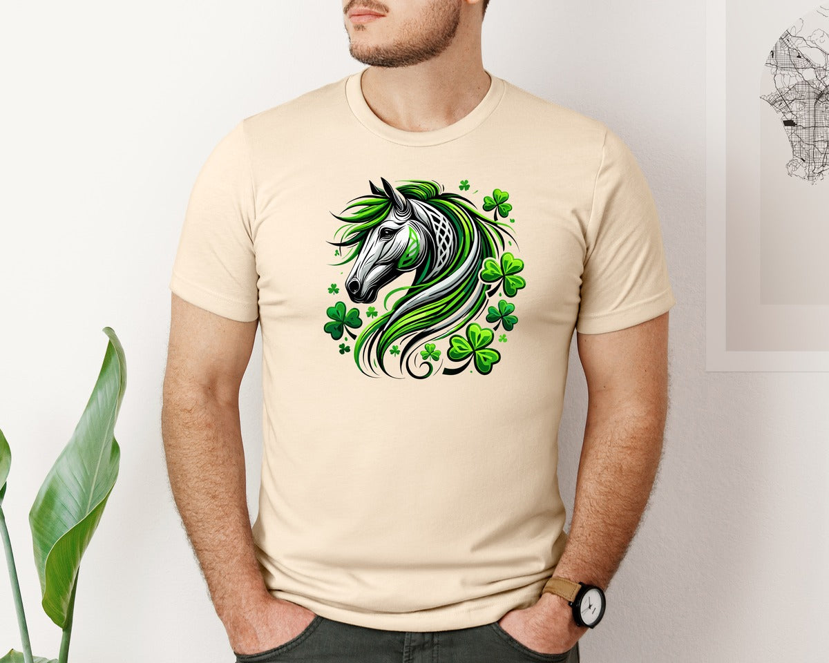 brand:Bella Canvas|color:Soft Cream|St Patricks Day Horse Lucky Graphic T-Shirt