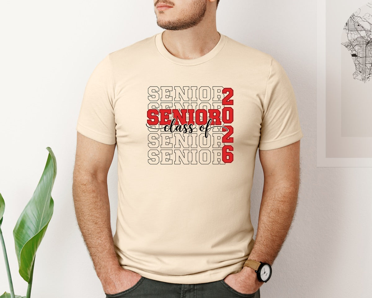 brand:Bella Canvas|color:Soft Cream|Bold Repeating Senior 2026 Design Graphic T-Shirt