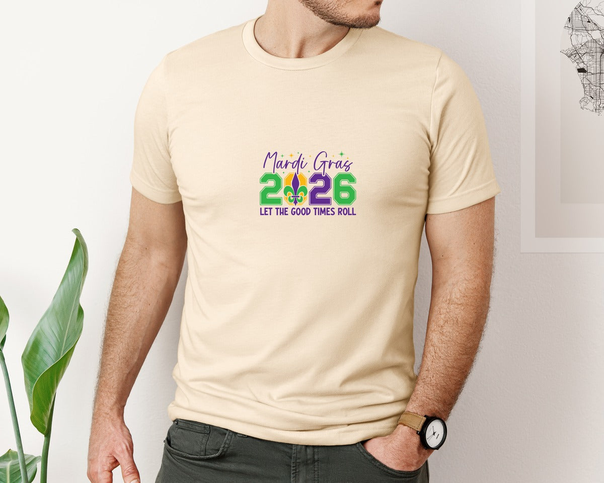brand:Bella Canvas|color:Soft Cream|Mardi Gras 2026 Let The Good Times Roll Graphic T-Shirt