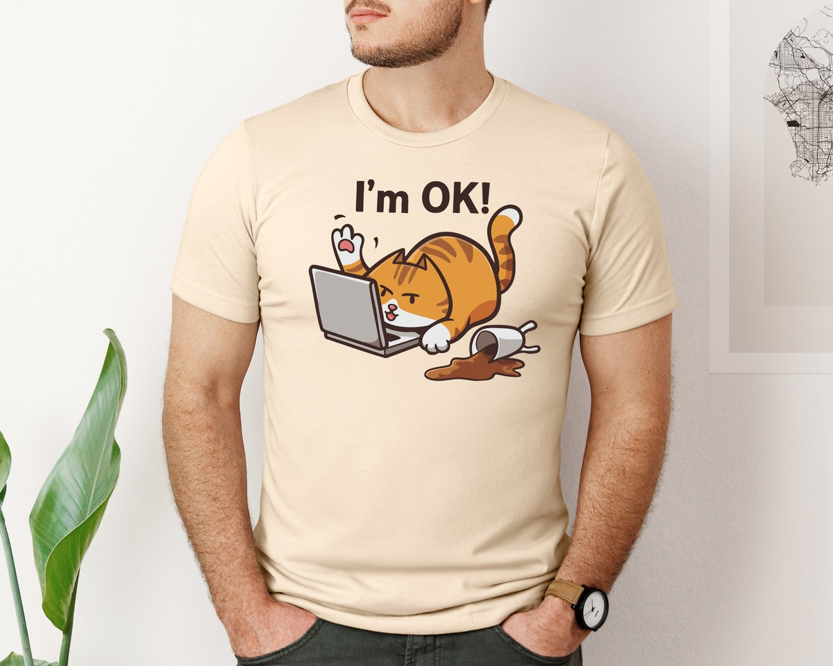 brand:Bella Canvas|color:Soft Cream|Im Ok Cat Funny Work Life Art Graphic T-Shirt