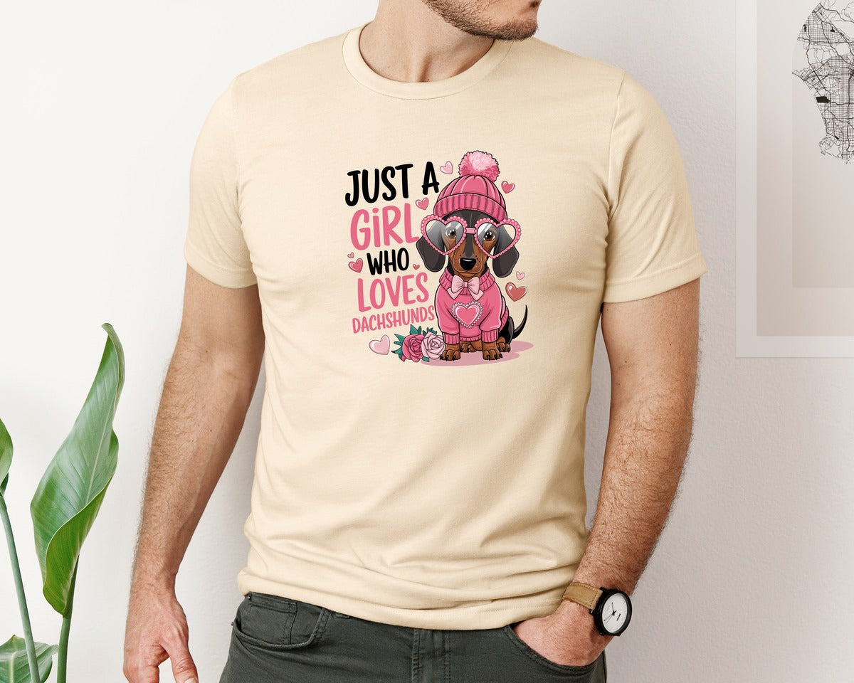 brand:Bella Canvas|color:Soft Cream|Just A Girl Who Loves Dachshunds 2 Graphic T-Shirt