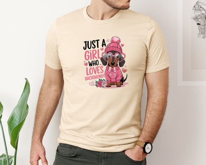 brand:Bella Canvas|color:Soft Cream|Just A Girl Who Loves Dachshunds 2 Graphic T-Shirt
