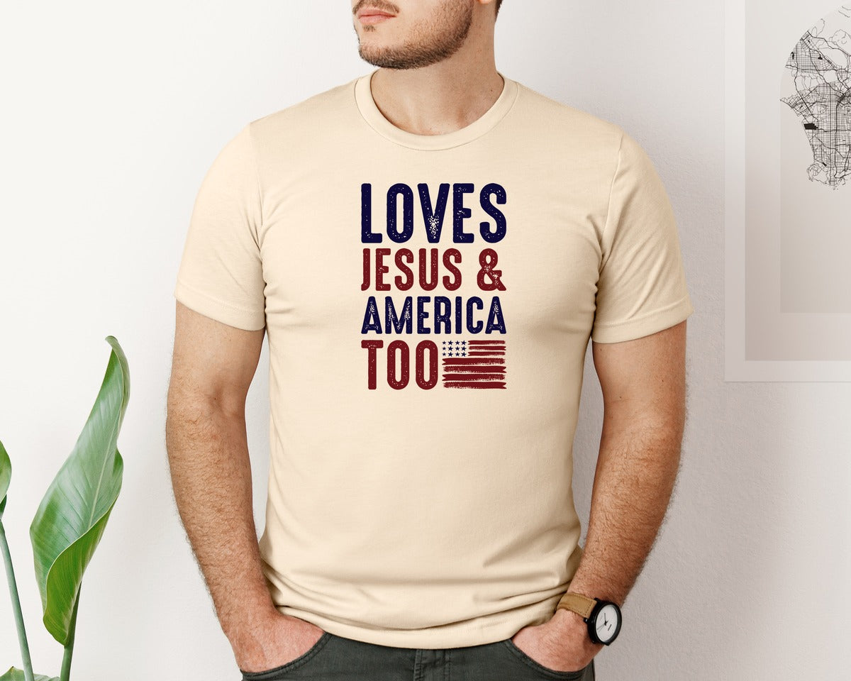 brand:Bella Canvas|color:Soft Cream|Loves Jesus And America Too Jesus Graphic T-Shirt