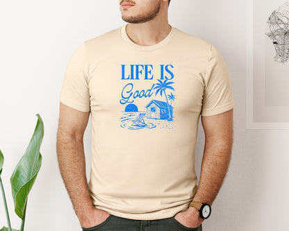 brand:Bella Canvas|color:Soft Cream|Retro Summer Beach Hut Life Is Good Graphic T-Shirt