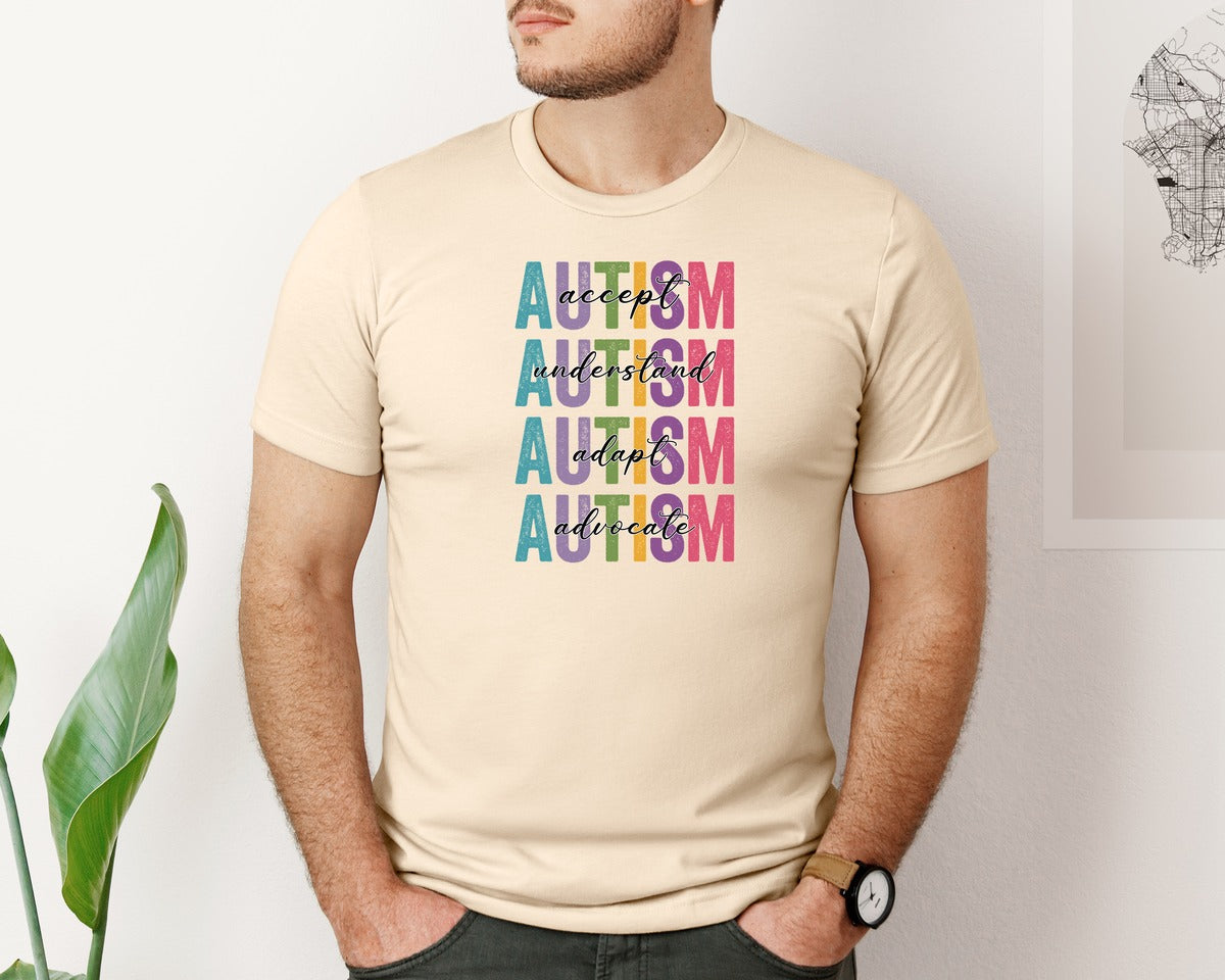 brand:Bella Canvas|color:Soft Cream|Retro Autism Awareness Accept Shirt Graphic T-Shirt