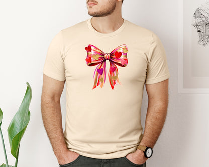 brand:Bella Canvas|color:Soft Cream|Valentine Heart Coquette Bow 2 Graphic T-Shirt