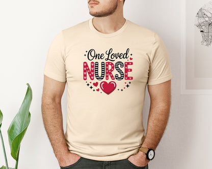 brand:Bella Canvas|color:Soft Cream|One Loved Nurse Valentines Day Graphic T-Shirt