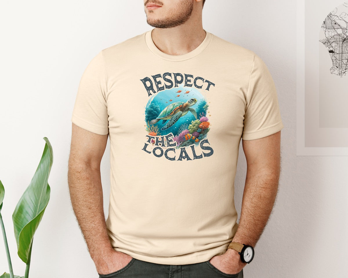 brand:Bella Canvas|color:Soft Cream|Respect The Locals Sea Turtle 3 Graphic T-Shirt