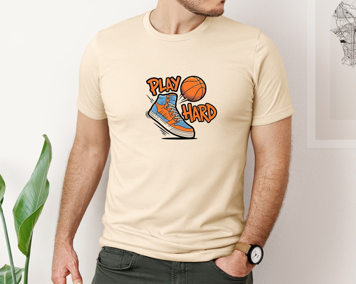 brand:Bella Canvas|color:Soft Cream|Play Hard Basketball T Shirt Design Graphic T-Shirt
