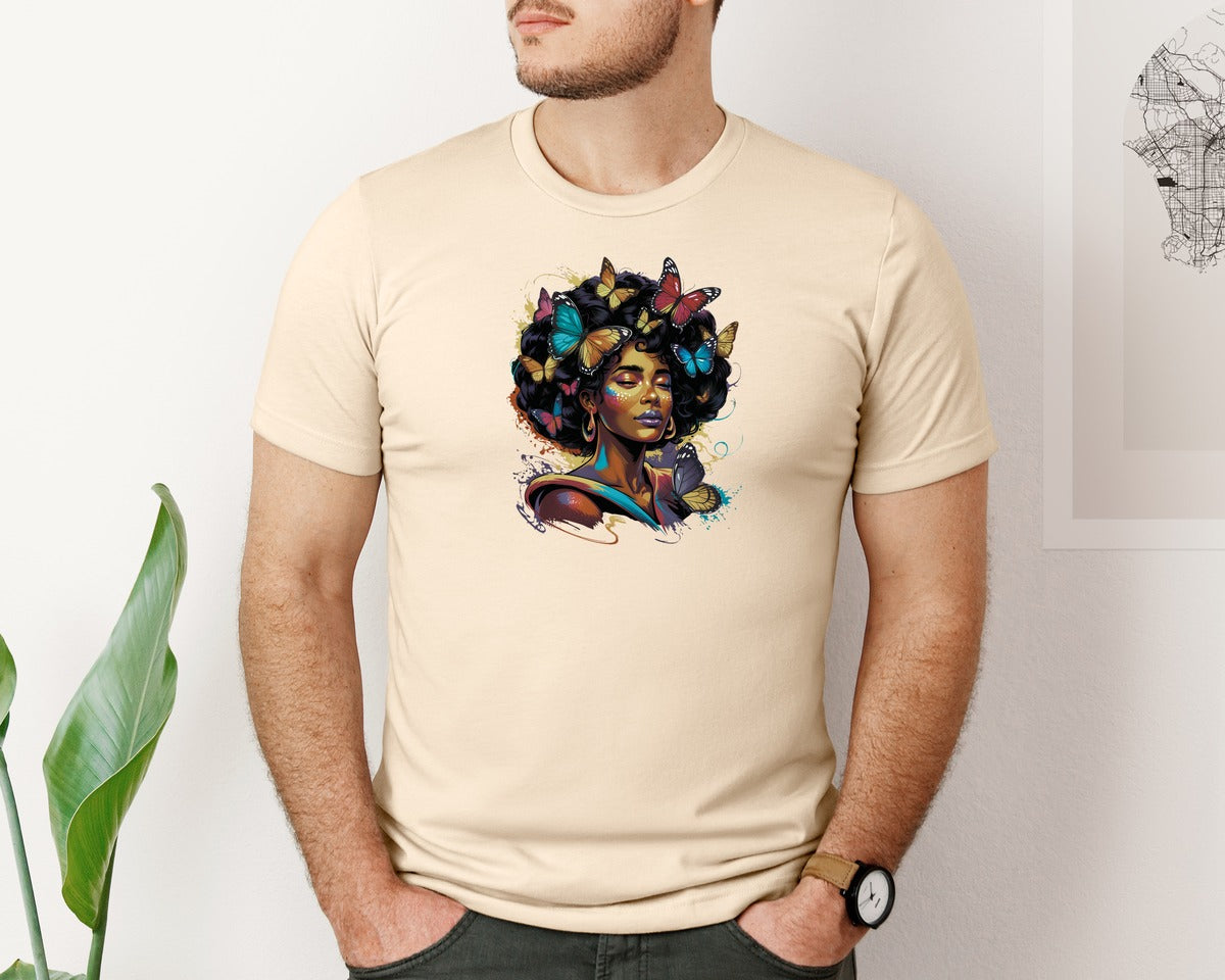 brand:Bella Canvas|color:Soft Cream|Butterfly Black Woman 2 Graphic T-Shirt