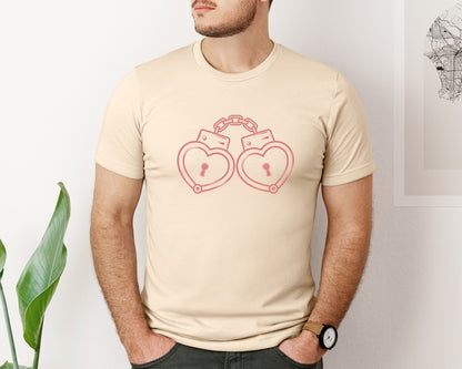 brand:Bella Canvas|color:Soft Cream|Heart Handcuffs Valentine T Shirt Graphic T-Shirt