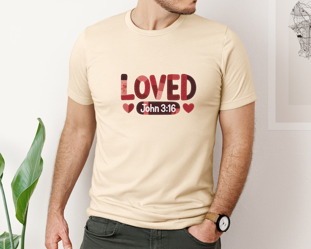 brand:Bella Canvas|color:Soft Cream|Christian Valentine Loved John 316 12 Graphic T-Shirt