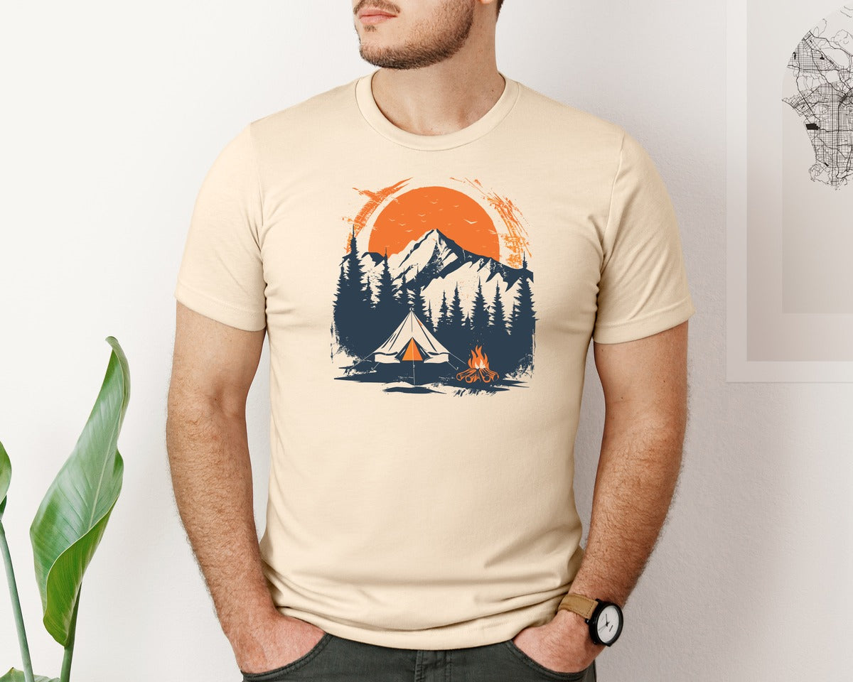 brand:Bella Canvas|color:Soft Cream|Sunset Camping Adventure T Shirt Design 3 Graphic T-Shirt