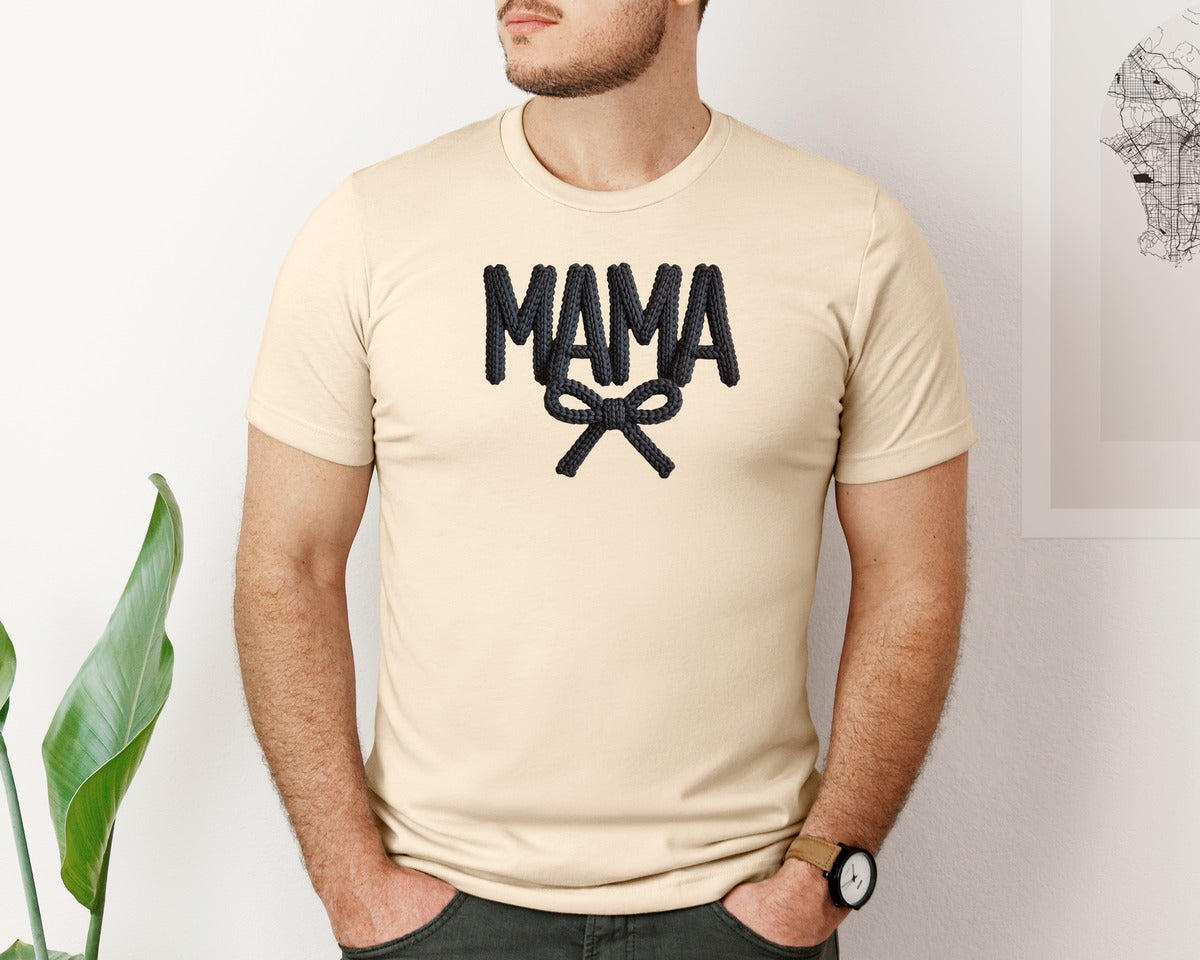 brand:Bella Canvas|color:Soft Cream|Coquette Mama Latch Hook Yarn Faux 6 Graphic T-Shirt