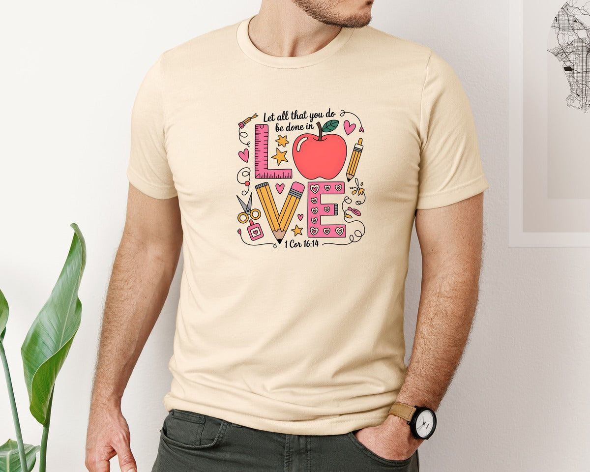 brand:Bella Canvas|color:Soft Cream|Teacher Shirt Love Teacher Graphic T-Shirt