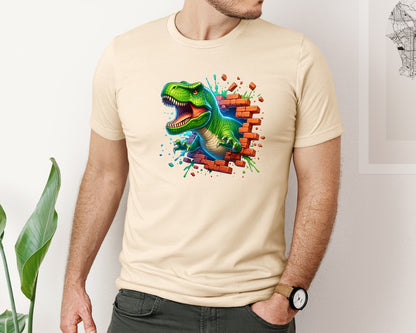 brand:Bella Canvas|color:Soft Cream|3D T Rex Dinosaur Hole In A Wall Graphic T-Shirt