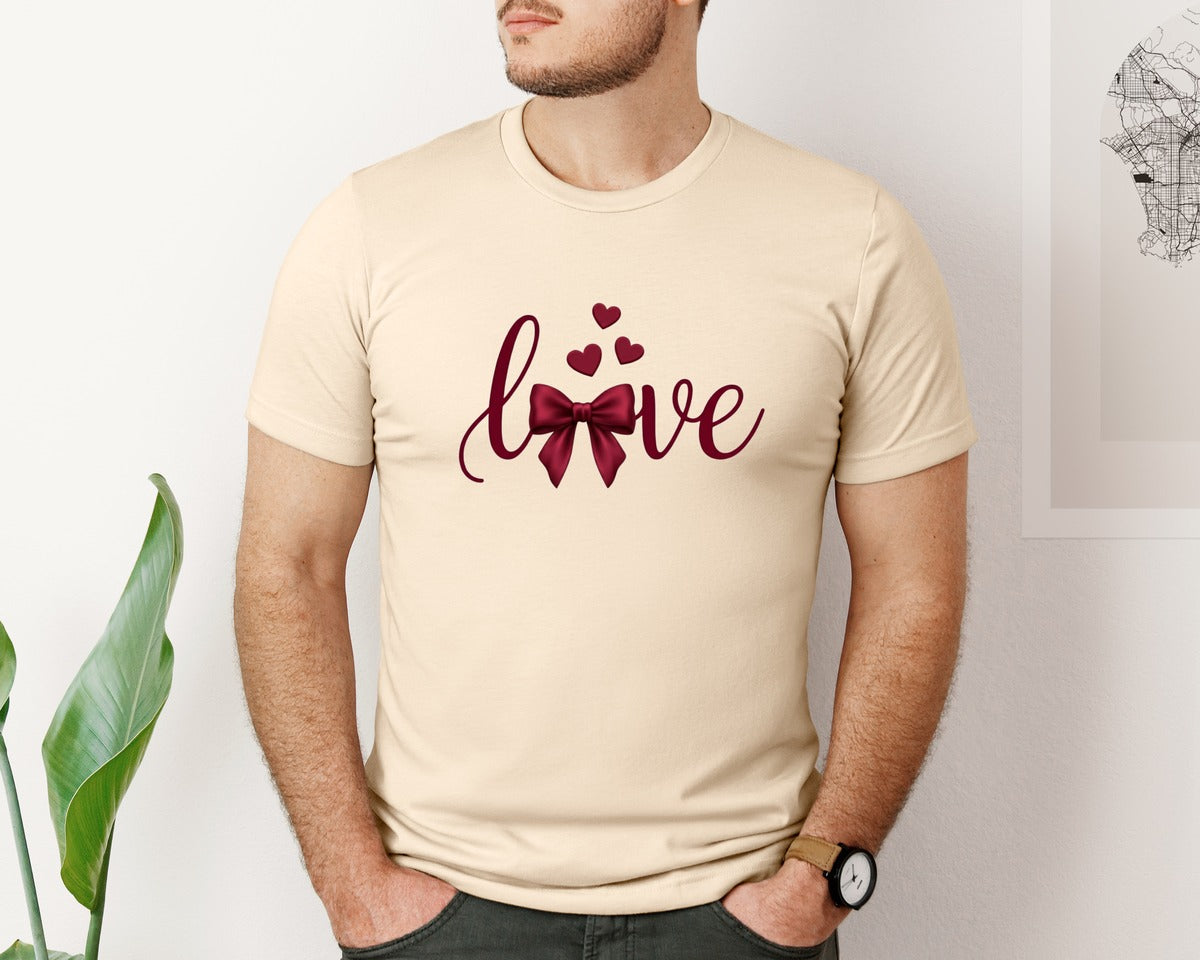 brand:Bella Canvas|color:Soft Cream|Love Bow Coquette Valentine Tshirt 2 Graphic T-Shirt