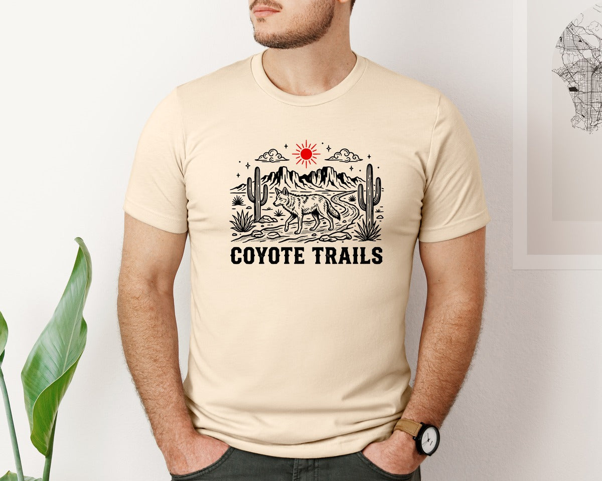 brand:Bella Canvas|color:Soft Cream|Coyote Trails Desert Graphic T-Shirt