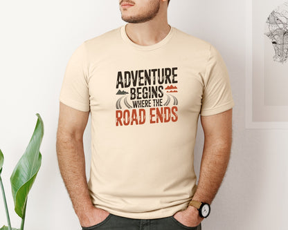 brand:Bella Canvas|color:Soft Cream|Adventure Begins Where The Road Ends Graphic T-Shirt