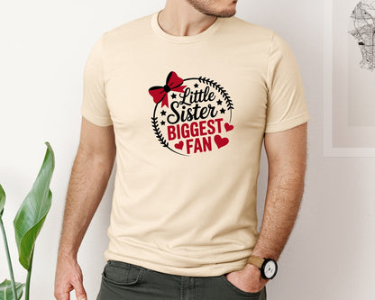 brand:Bella Canvas|color:Soft Cream|Little Sister Biggest Fan Baseball Bow Graphic T-Shirt