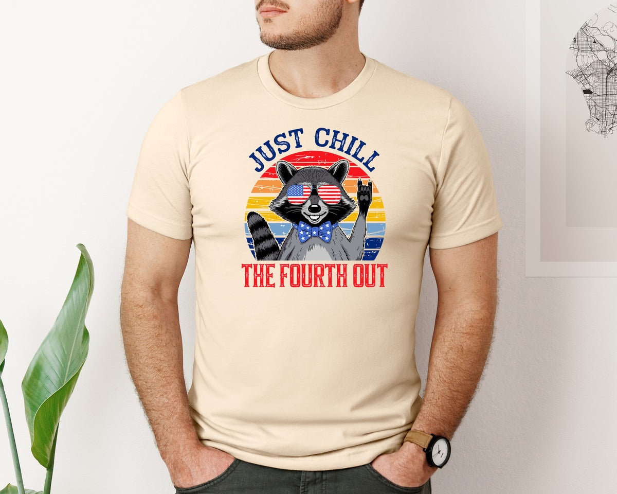 brand:Bella Canvas|color:Soft Cream|Retro Raccoon 4Th Of July Chill Vibes Graphic T-Shirt