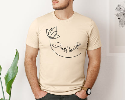 brand:Bella Canvas|color:Soft Cream|Just Breathe Yoga Lotus Graphic T-Shirt